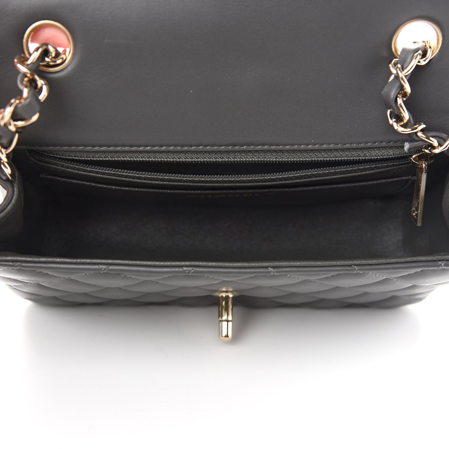 Lambskin Quilted Mini Rectangular Flap Dark Grey