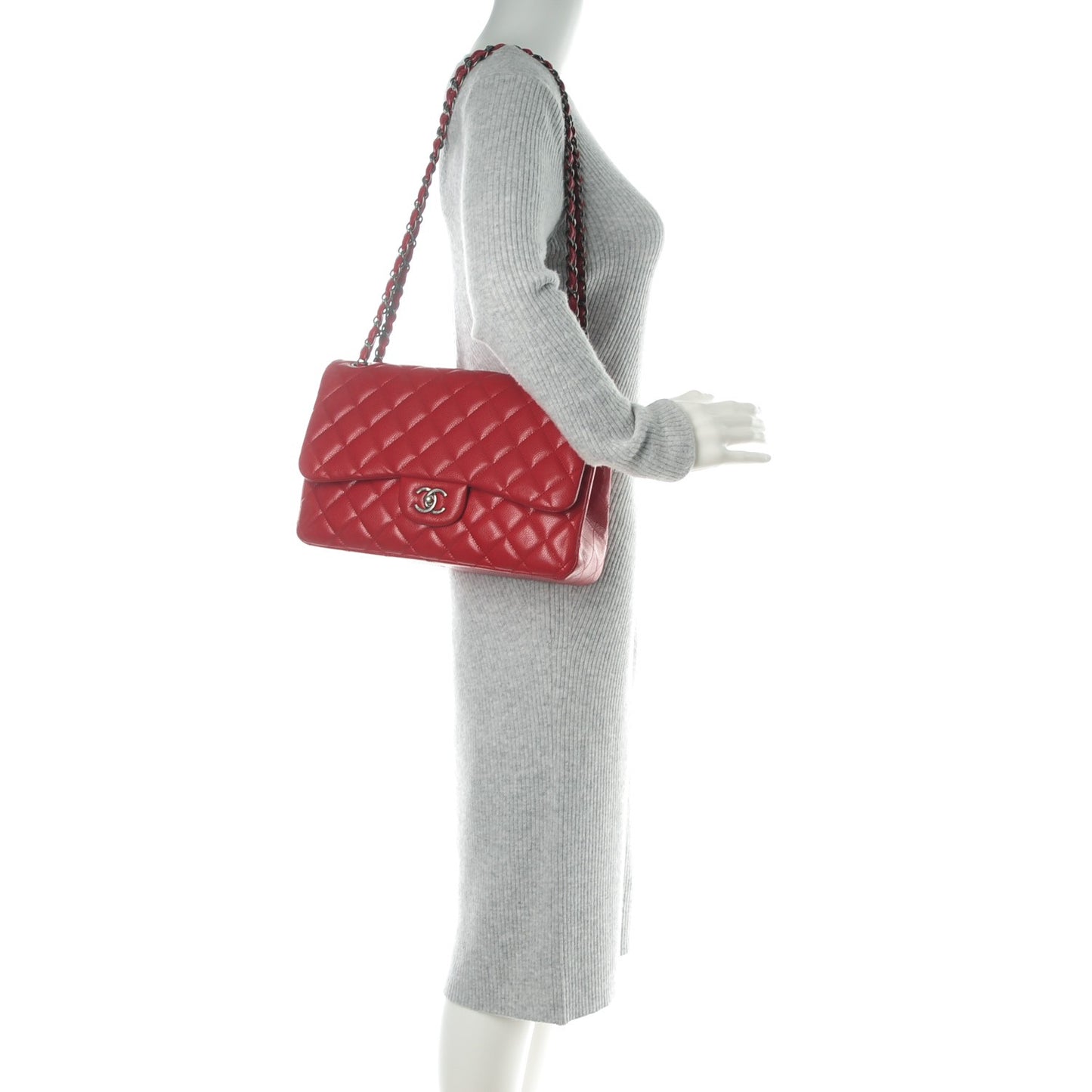 Caviar Quilted Jumbo Double Flap Red