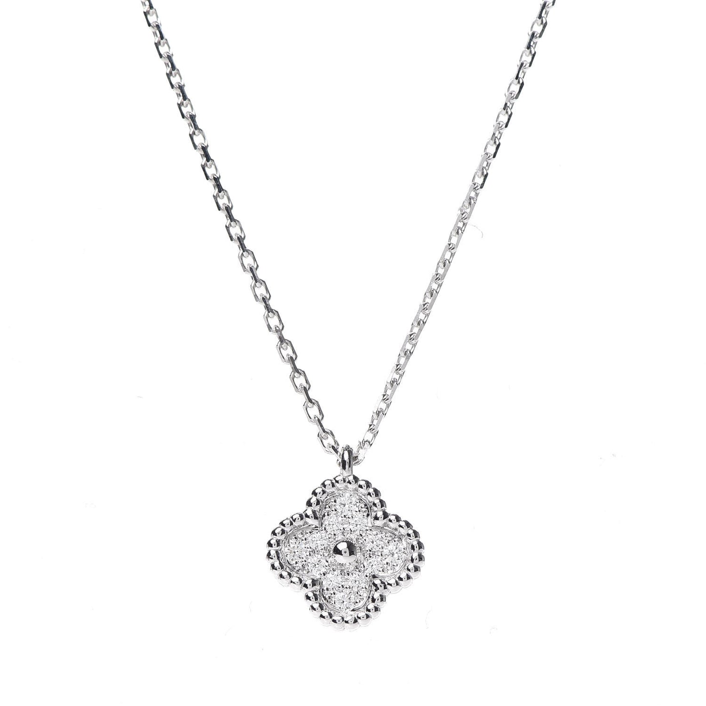 18K White Gold Diamond Sweet Alhambra Pendant Necklace