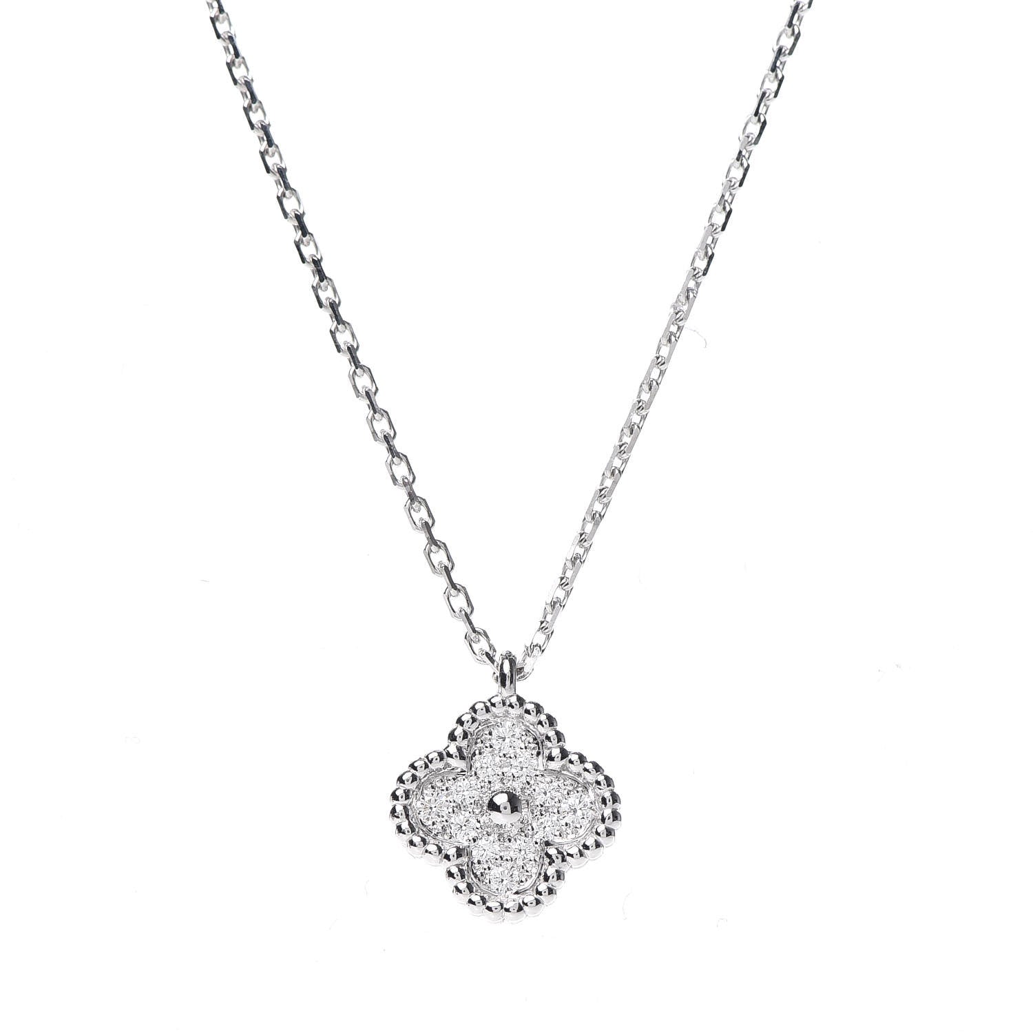 Van Cleef & Arpels 18K White Gold Diamond Sweet Alhambra Pendant Necklace 4 of 6