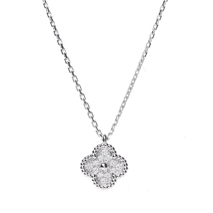 Van Cleef & Arpels 18K White Gold Diamond Sweet Alhambra Pendant Necklace 4 of 6