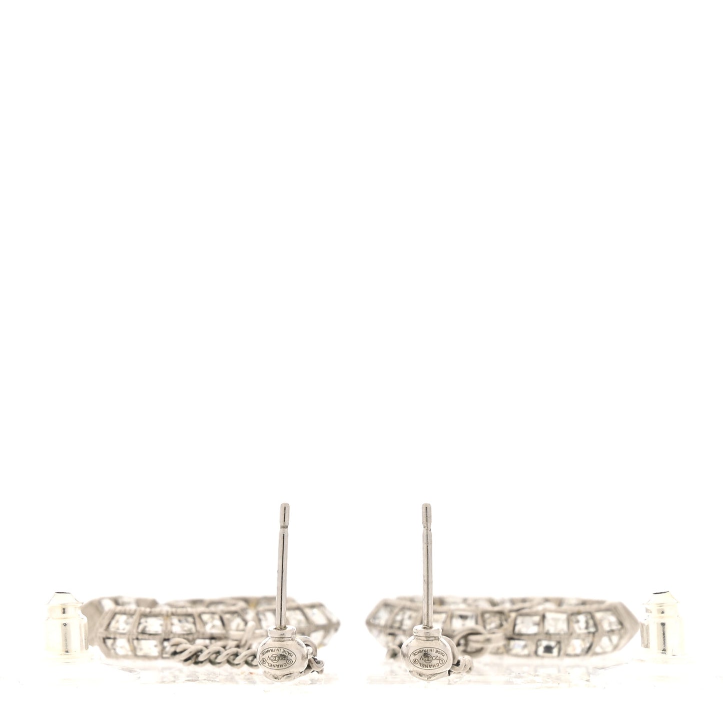 Baguette Crystal CC Drop Earrings Silver