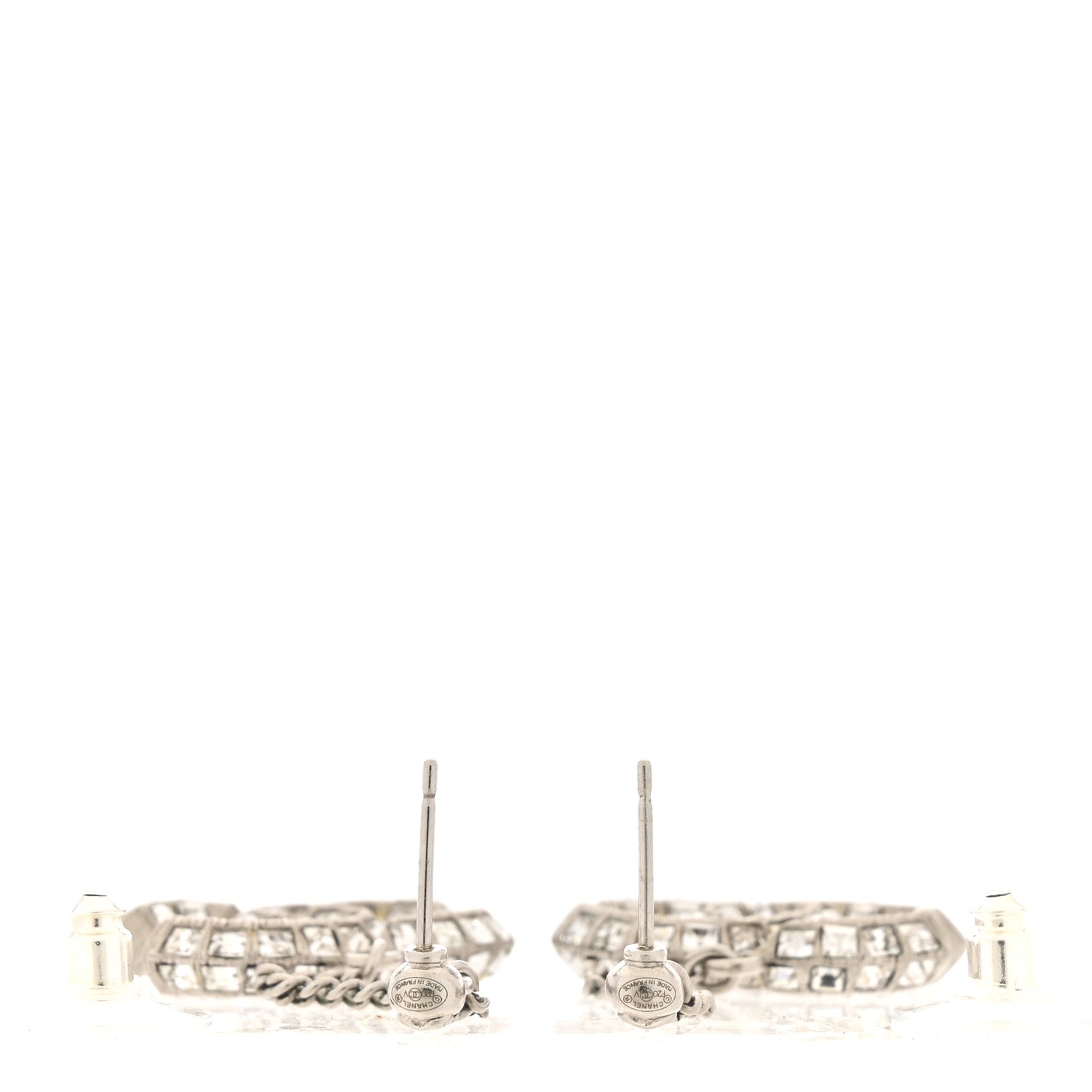 Chanel Baguette Crystal CC Drop Earrings Silver 3 of 5