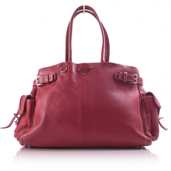 Prada Leather Tote Shoulder Bag Purse Red 1 of 14