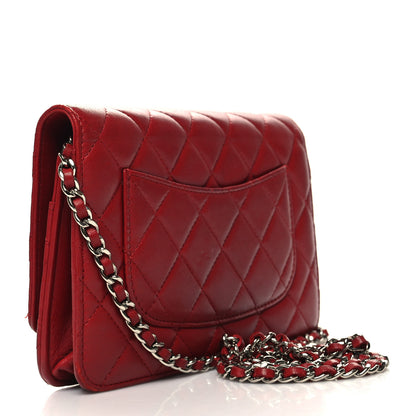 Chanel Lambskin Quilted Wallet On Chain WOC Red 3 of 12