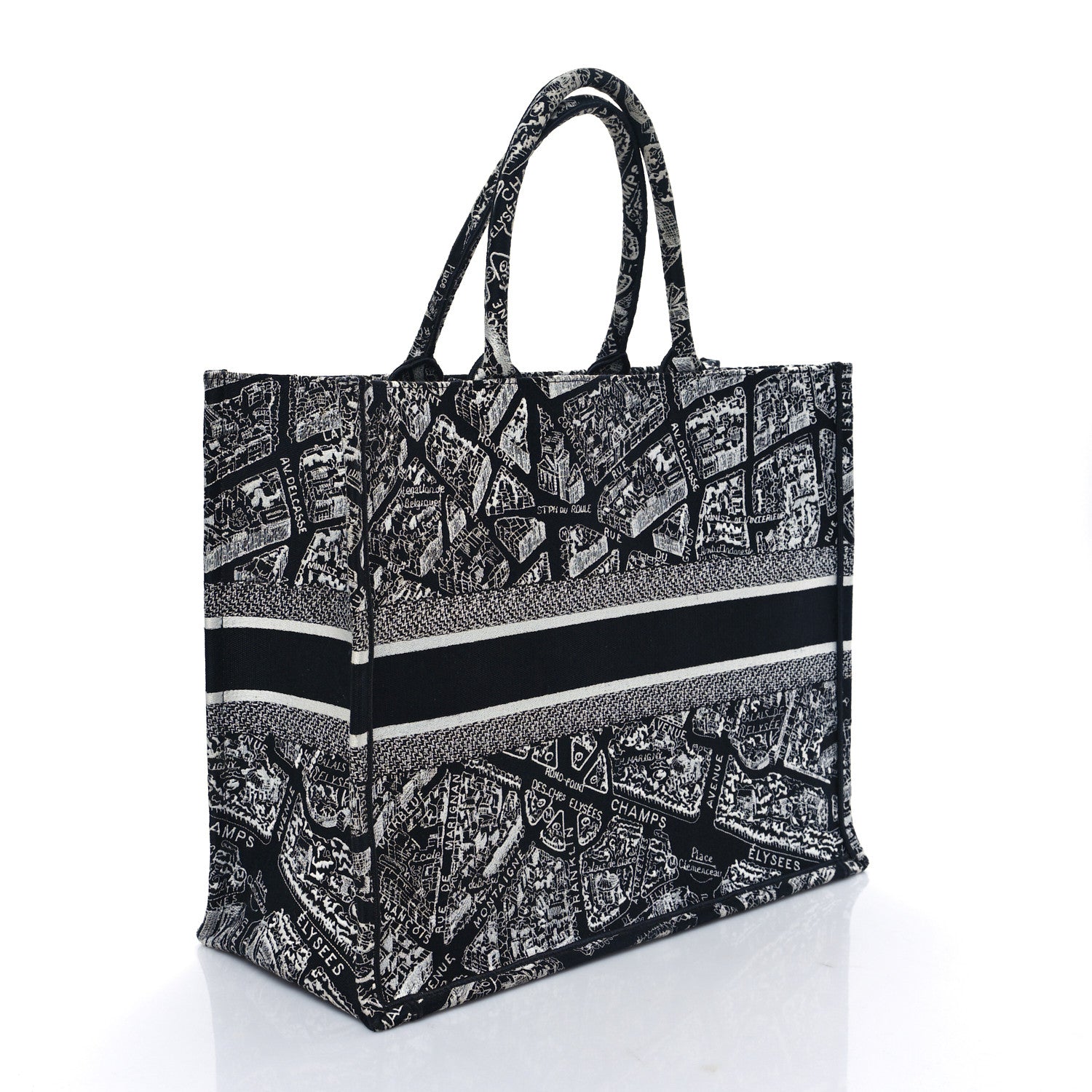 Christian Dior Canvas Embroidered Large Plan De Paris Book Tote Black White 3 of 9