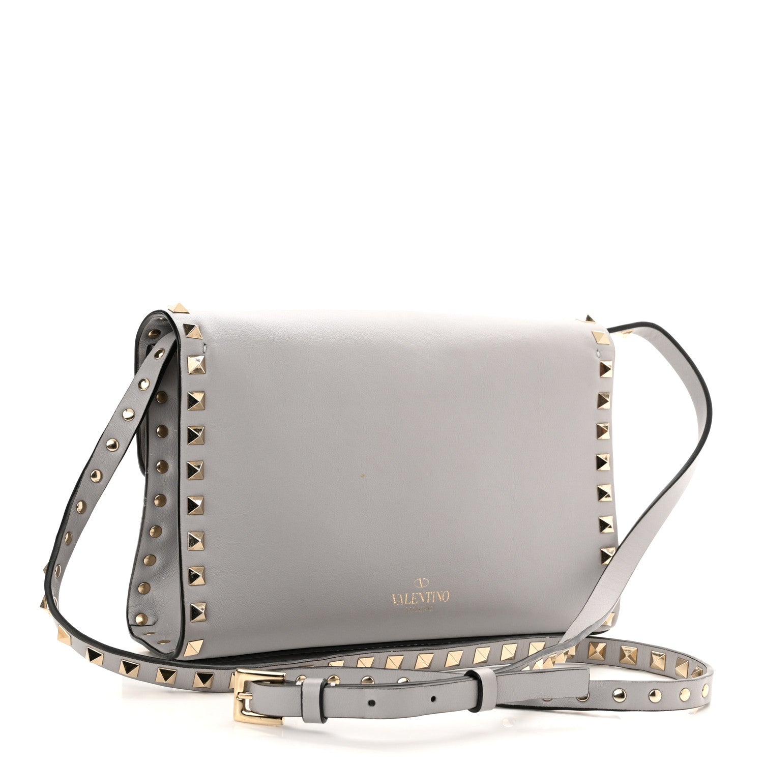 Valentino Garavani Pebbled Calfskin Medium Rockstud Flip Lock Crossbody Bag Pastel Grey 3 of 12