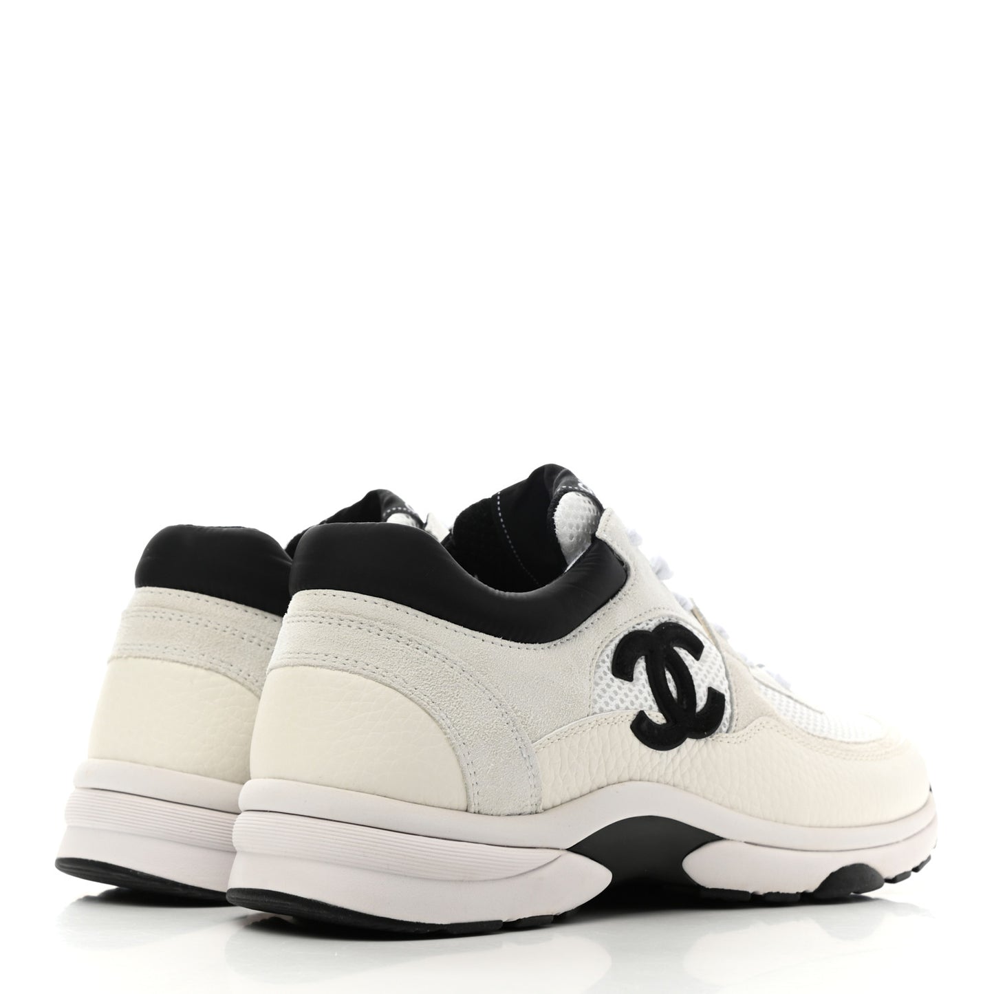 Mesh Suede Calfskin Grained Calfskin Womens CC Sneakers 40.5 White Black