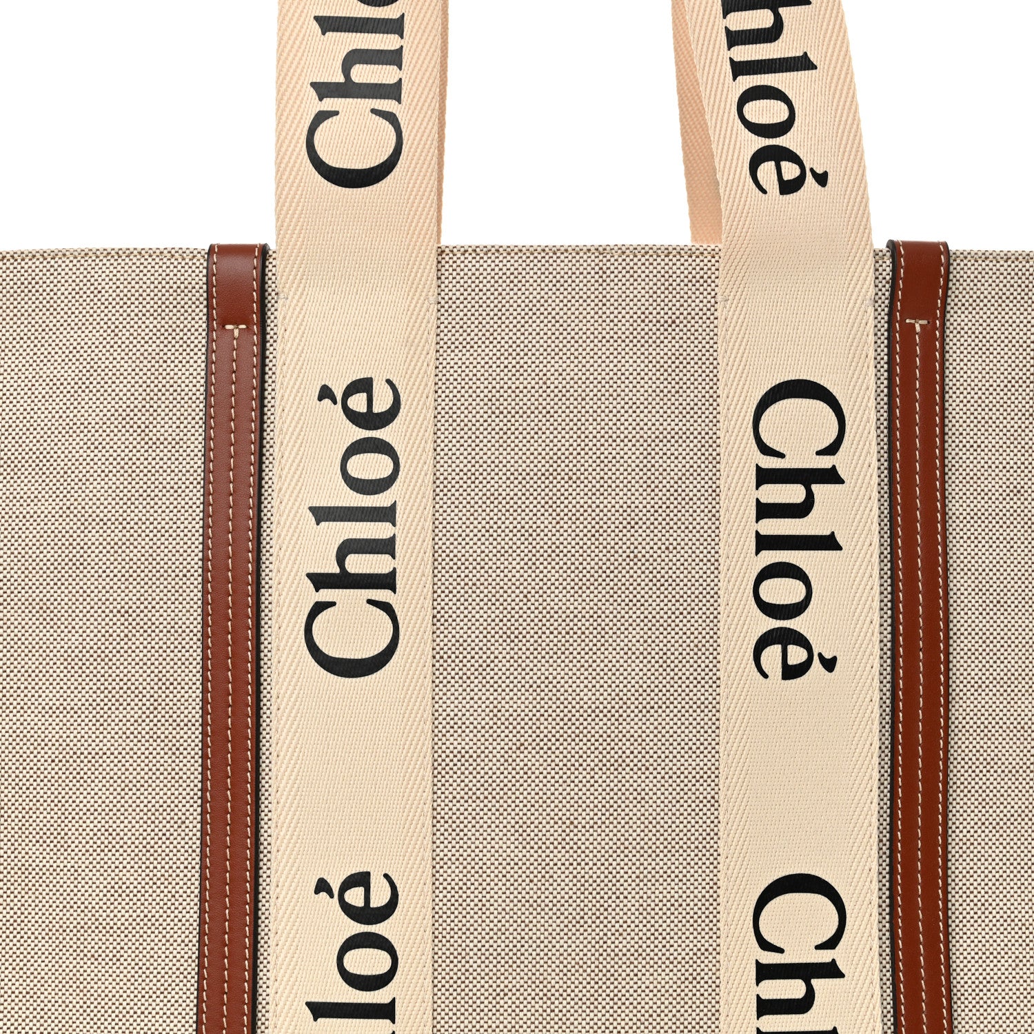 Chloe Cotton Calfskin Large Woody Ribbon Tote White Brown 8 of 12