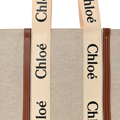 Chloe Cotton Calfskin Large Woody Ribbon Tote White Brown 8 of 12
