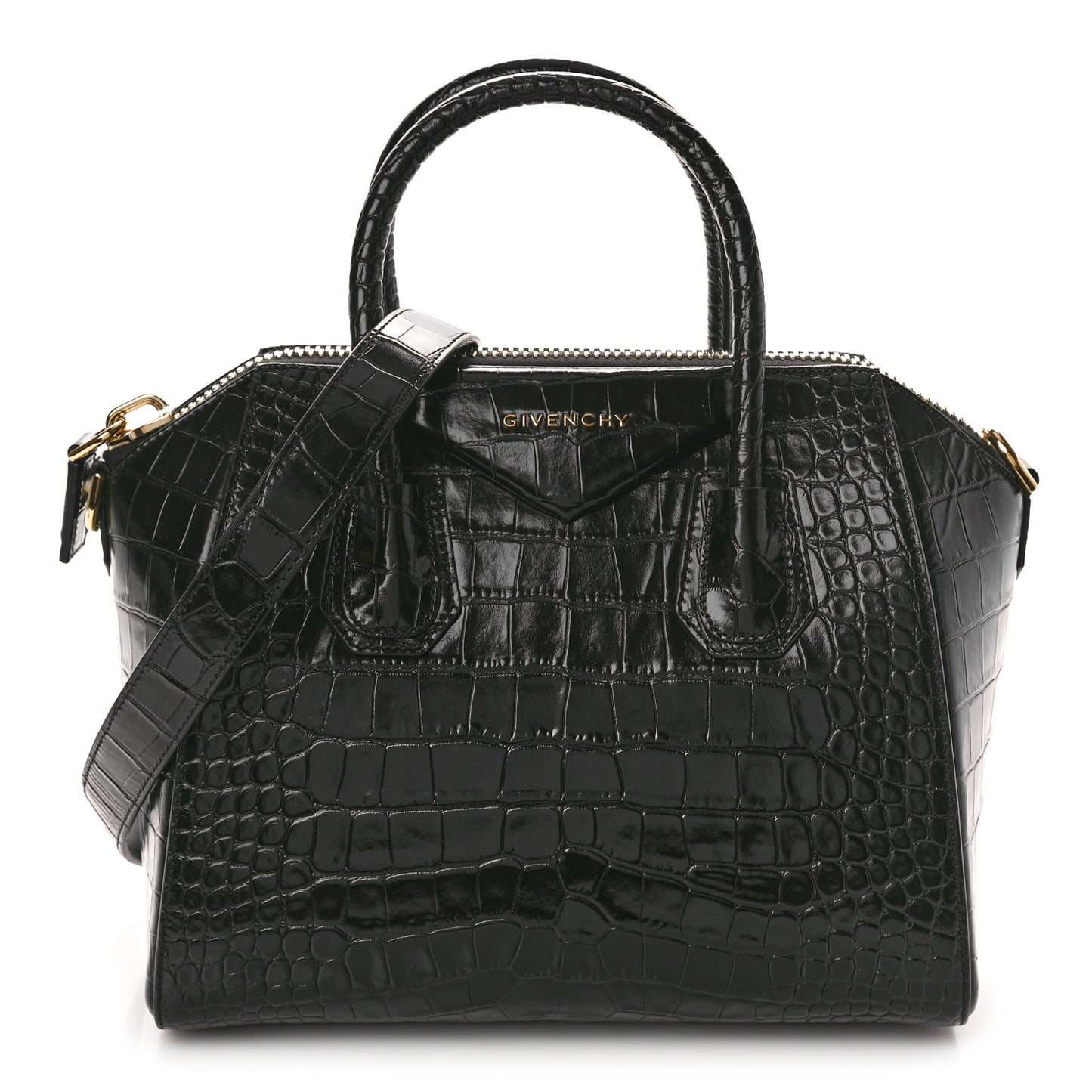 Calfskin Crocodile Embossed Small Antigona Black