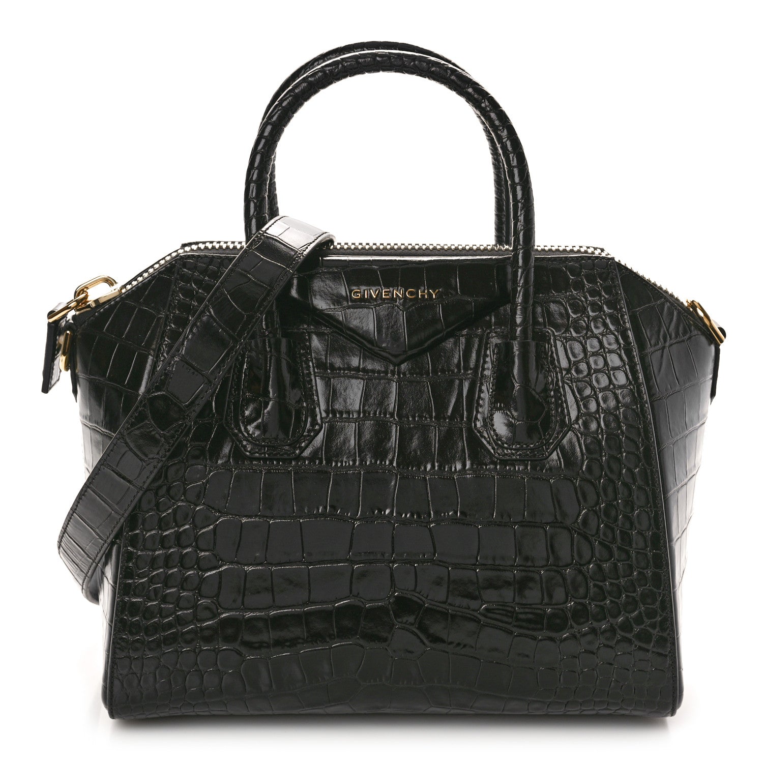 Givenchy Calfskin Crocodile Embossed Small Antigona Black 1 of 10