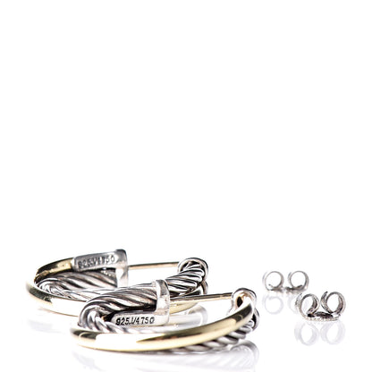 David Yurman Sterling Silver 18K Yellow Gold 23mm Crossover Cable Hoop Earrings 3 of 5