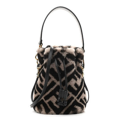 Fendi Shearling F is Fendi Macro FF 1974 Diagonal Mini Mon Tresor Bucket Bag Dove Black 1 of 10