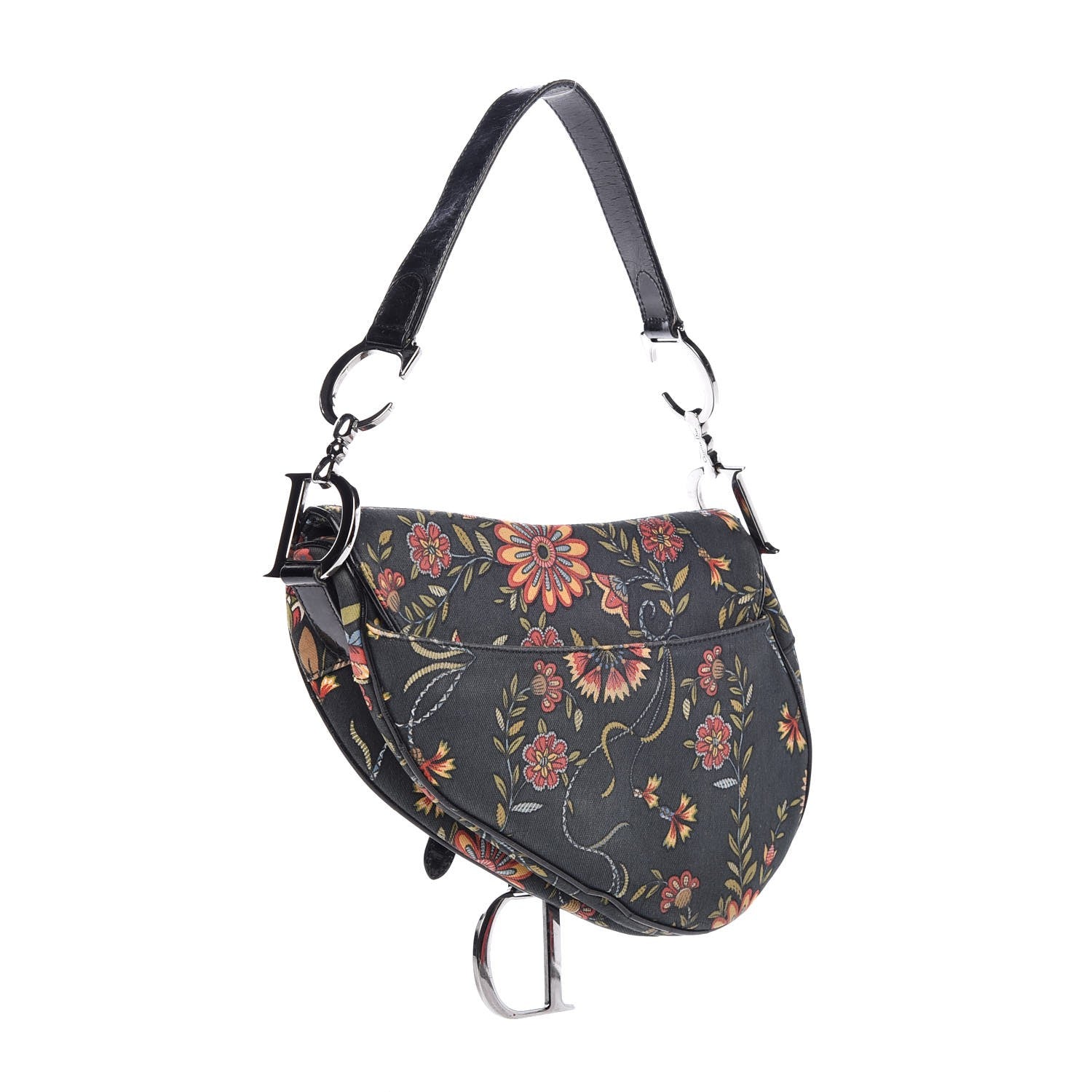 Christian Dior Canvas Floral Saddle Bag Black 2 of 10