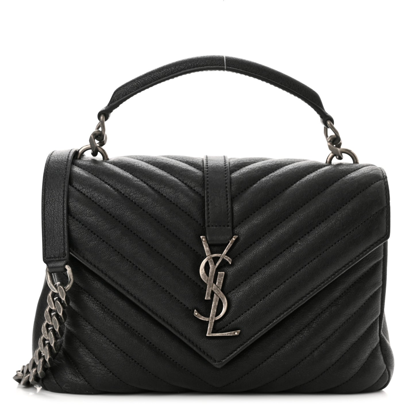 Sheepskin Matelasse Chevron Monogram Medium College Bag Black