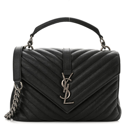 Saint Laurent Sheepskin Matelasse Chevron Monogram Medium College Bag Black 1 of 13