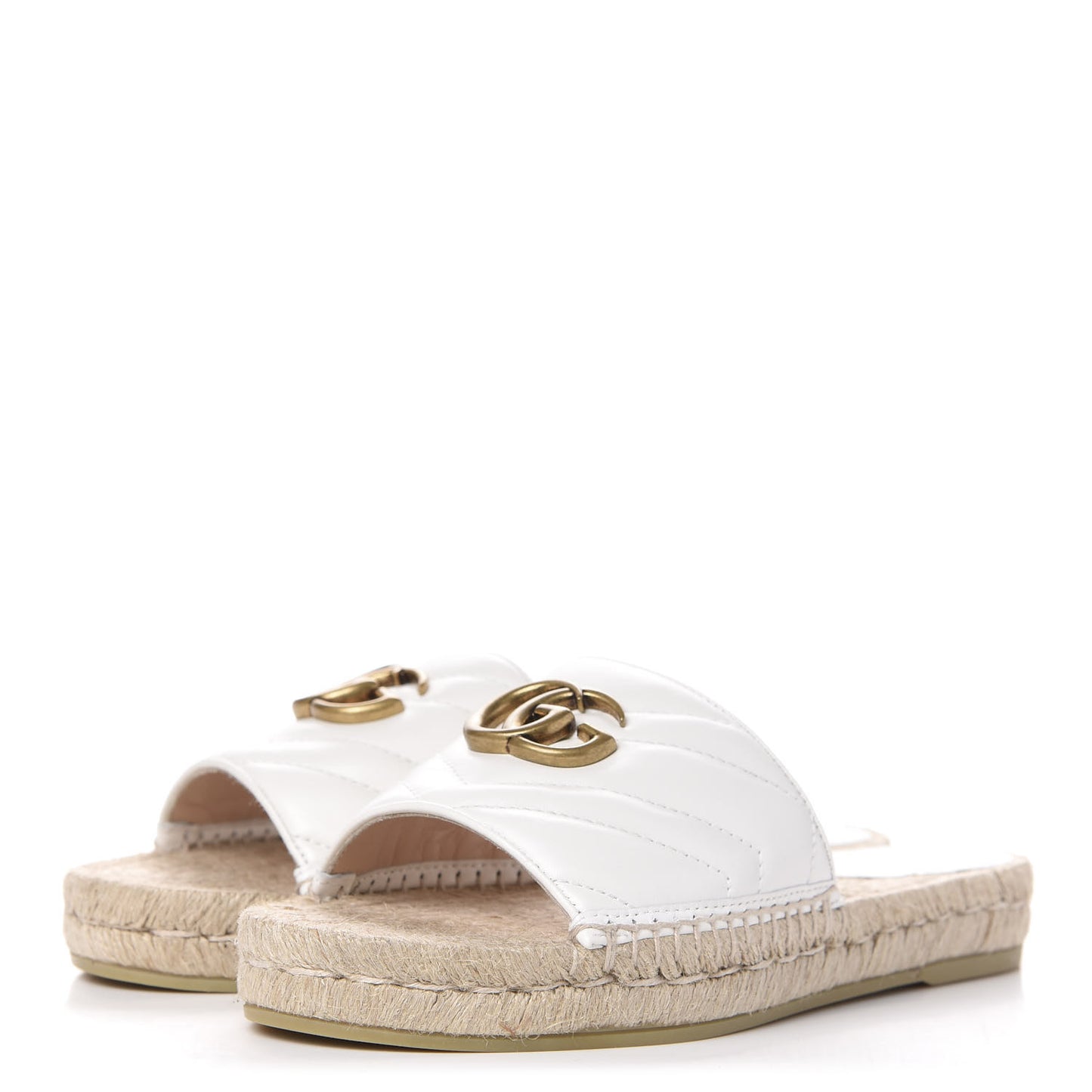 Nappa Matelasse GG Marmont Espadrille Slide Sandals 37 Great White