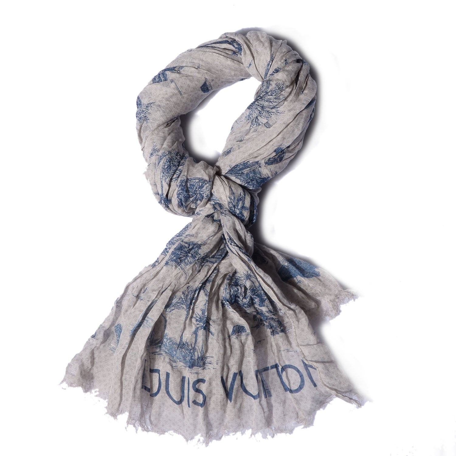 Louis Vuitton Cotton Linen Toile Etole De Louis Pareo Blue 1 of 7