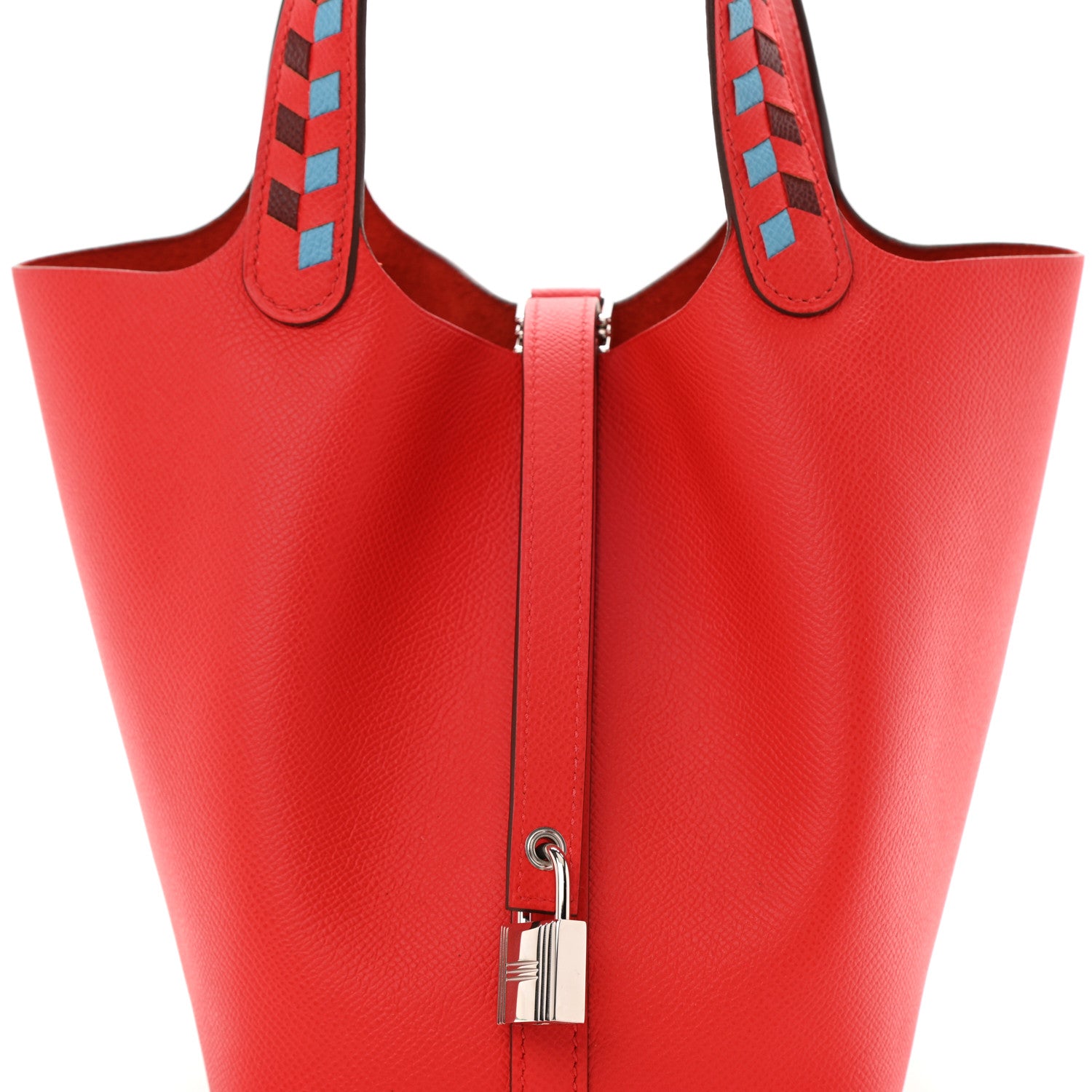 Hermes Epsom Tressage De Cuir Picotin Lock 18 PM Rouge Coeur Bleu du Nord Rouge H 8 of 10
