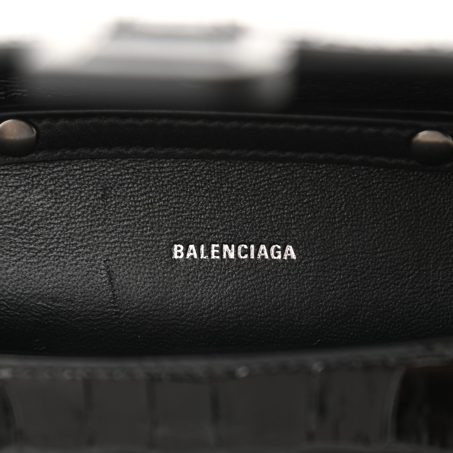 Balenciaga Shiny Calfskin Monochrome Crocodile Embossed Small Hourglass Evening Chain Bag Black 6 of 9