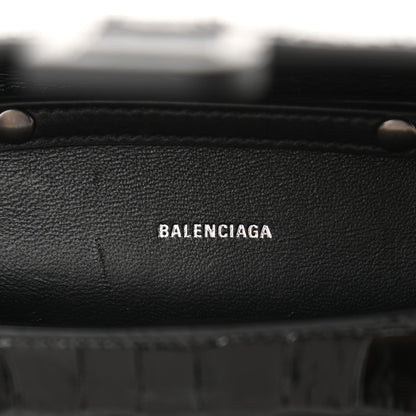 Balenciaga Shiny Calfskin Monochrome Crocodile Embossed Small Hourglass Evening Chain Bag Black 6 of 9