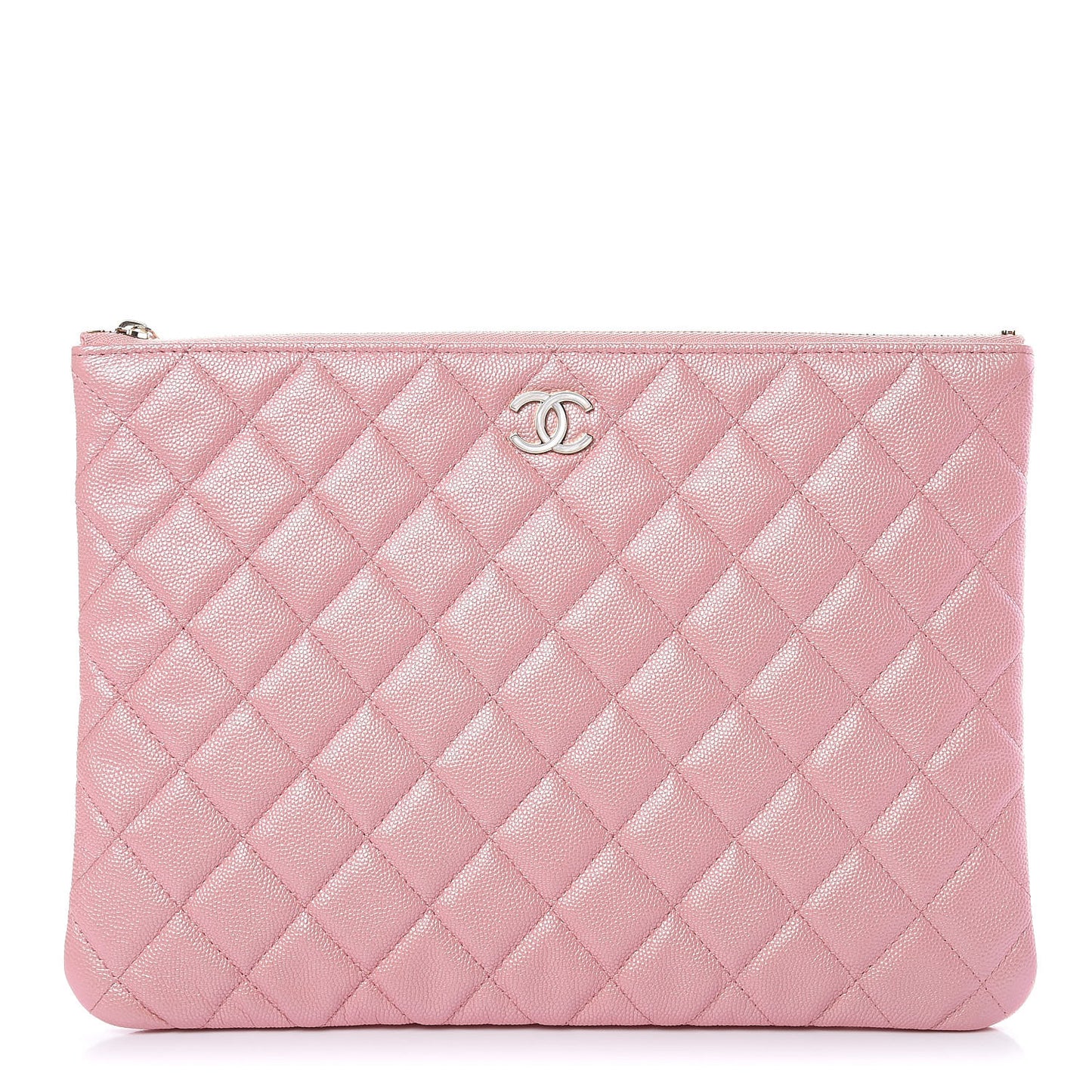 Iridescent Caviar Quilted Medium Cosmetic Case Rose Pink