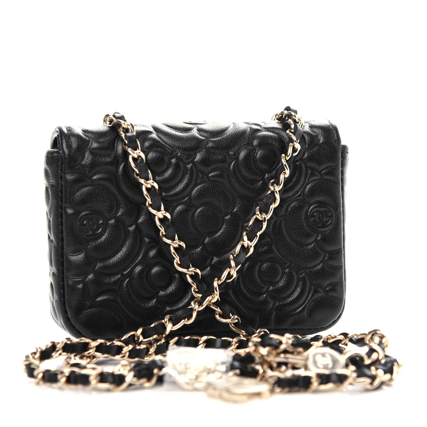 Chanel Lambskin Camellia Embossed Chain Belt Bag Black 3 of 8