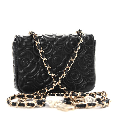 Chanel Lambskin Camellia Embossed Chain Belt Bag Black 3 of 8