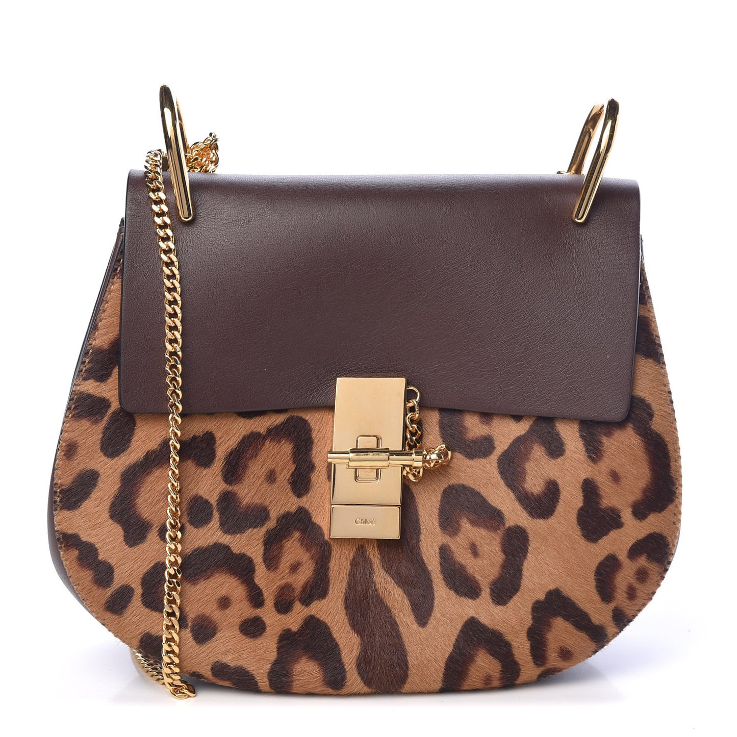 Calfskin Calf Hair Leopard Print Drew Shoulder Bag