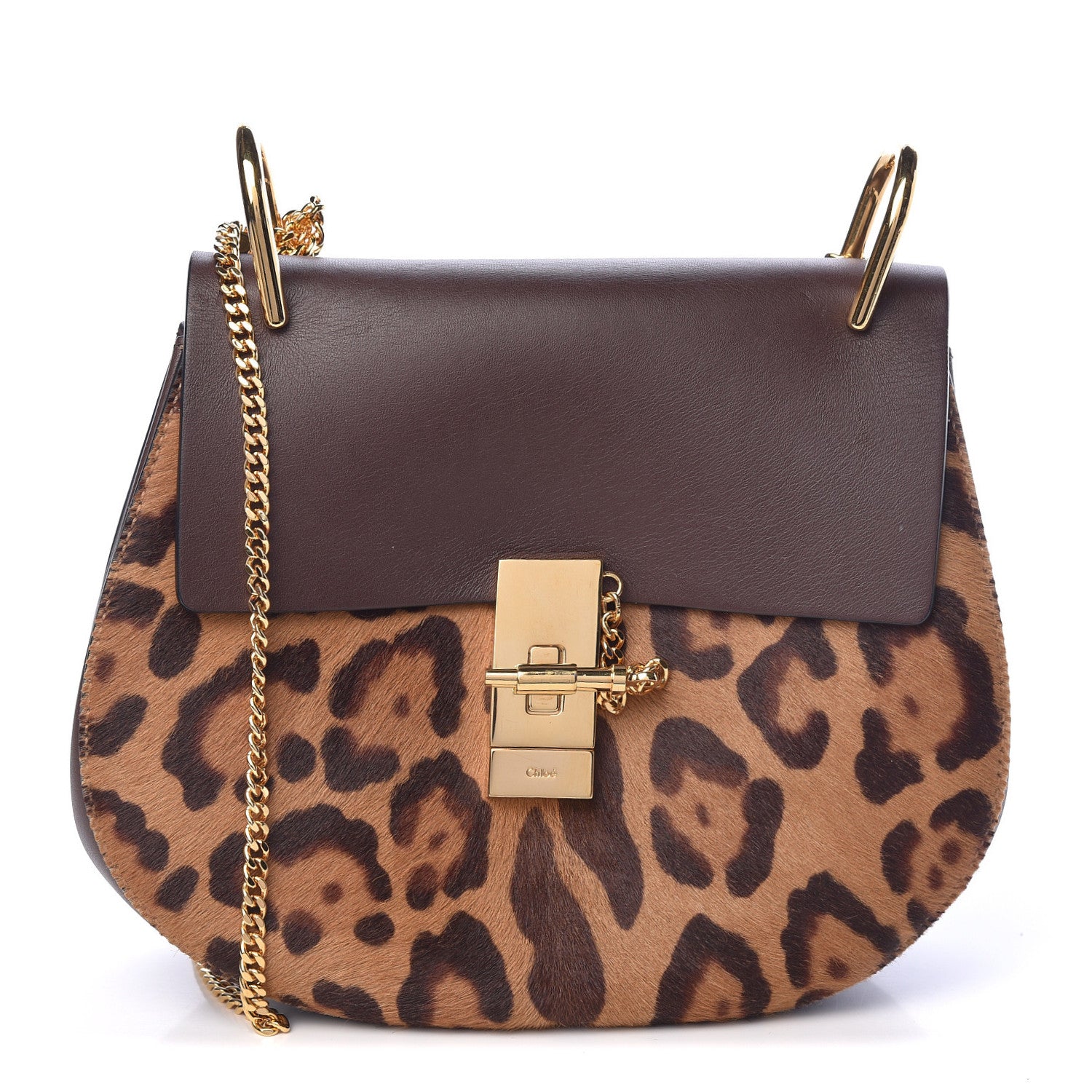 Chloe Calfskin Calf Hair Leopard Print Drew Shoulder Bag 1 of 12