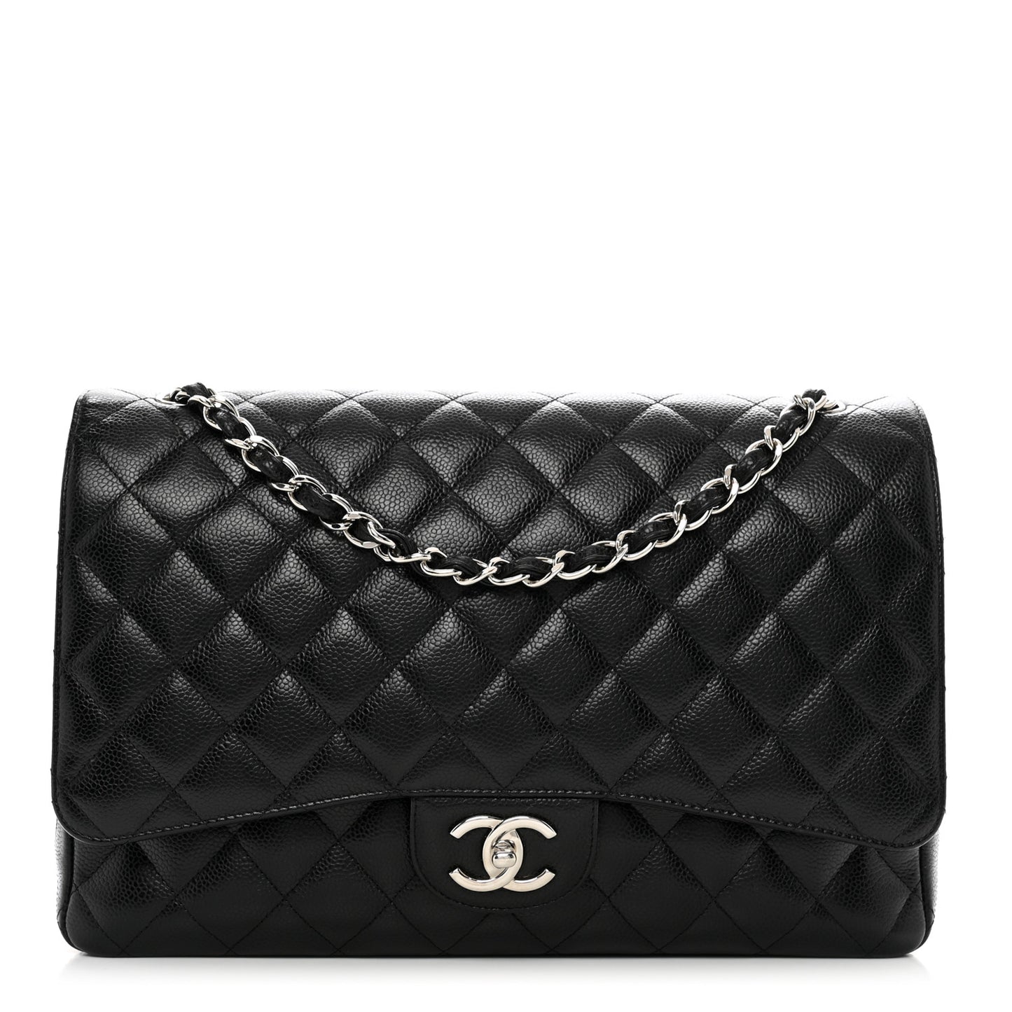 Caviar Quilted Jumbo Double Flap Black