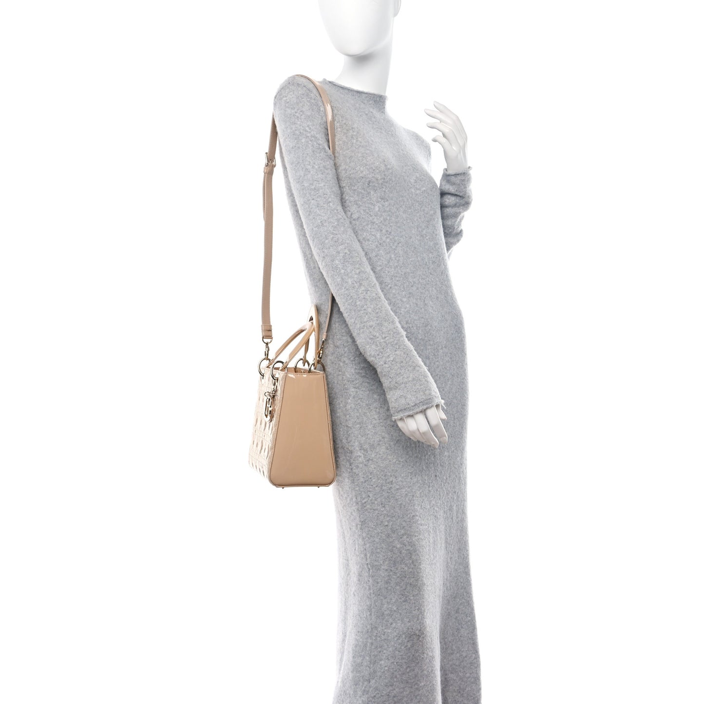 Patent Cannage Medium Lady Dior Beige