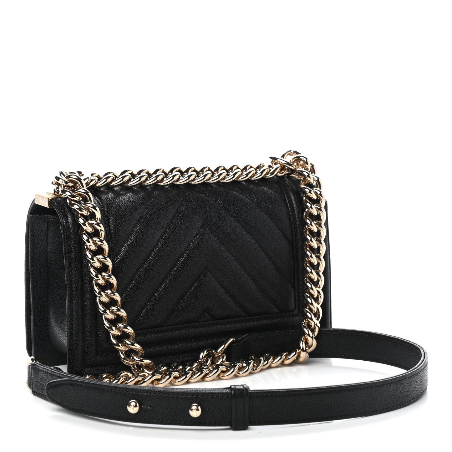 Caviar Chevron Quilted Small Boy Flap Black
