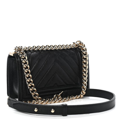 Chanel Caviar Chevron Quilted Small Boy Flap Black 3 of 9