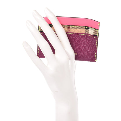 Burberry Soft Grain Calfskin Haymarket Check Izzy Card Case Dark Plum 4 of 13