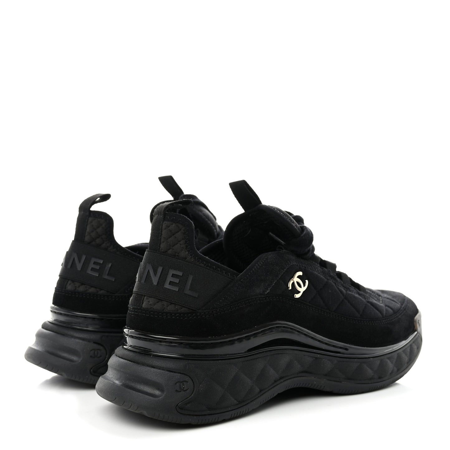 Suede Calfskin Mixed Fibers CC Sneakers 39.5 Black