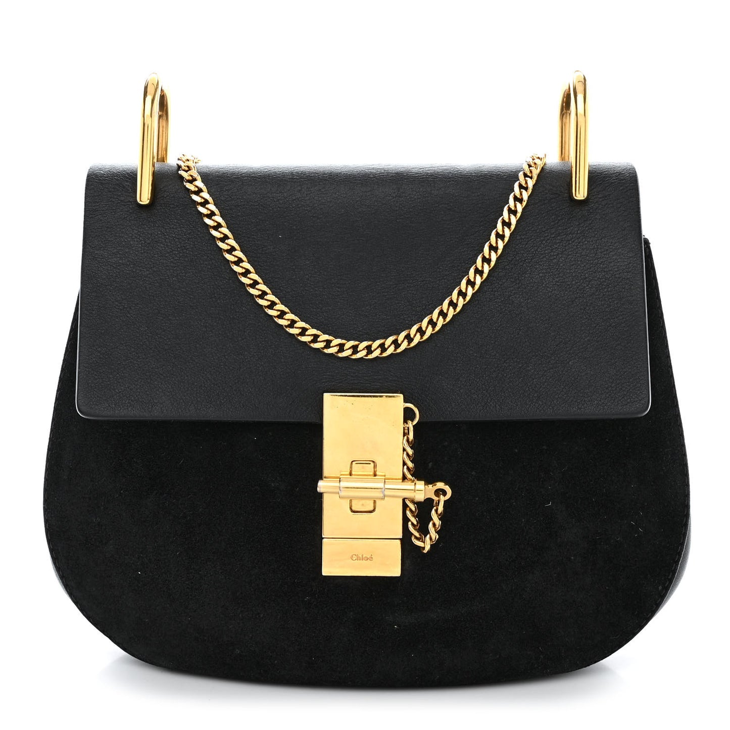 Suede Smooth Calfskin Drew Shoulder Bag Black