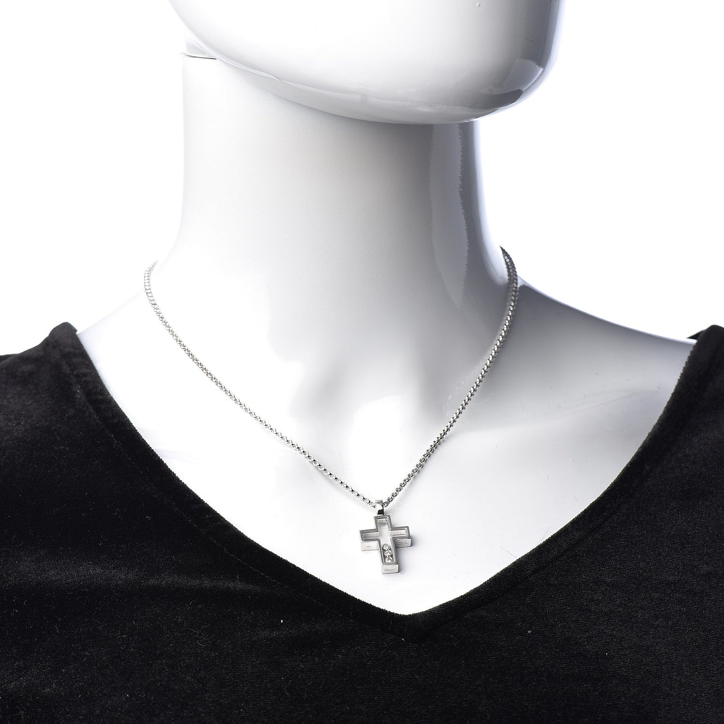 18K White Gold 3 Happy Diamonds Cross Pendant Necklace