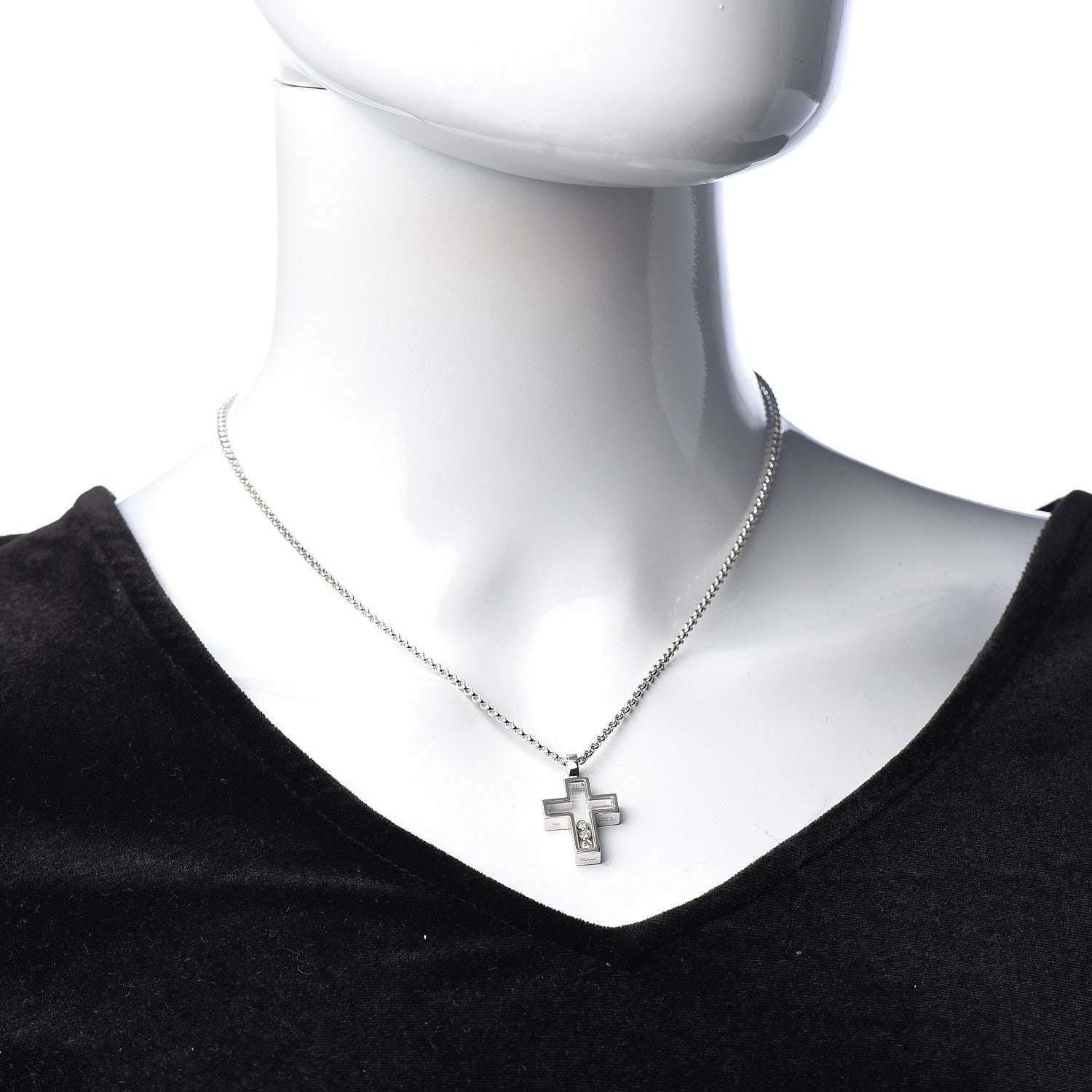 Chopard 18K White Gold 3 Happy Diamonds Cross Pendant Necklace 2 of 7
