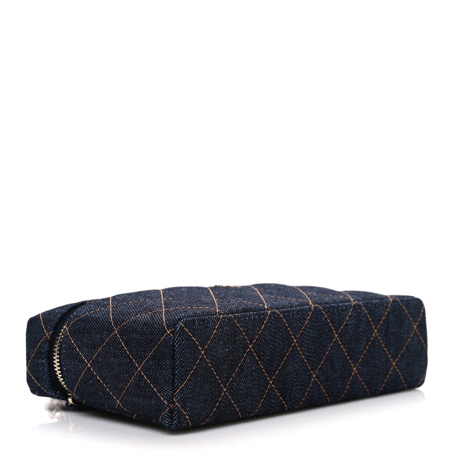 Chanel Denim Quilted Top Handle Slim Vanity Case With Chain Dark Blue Orange 4 of 10