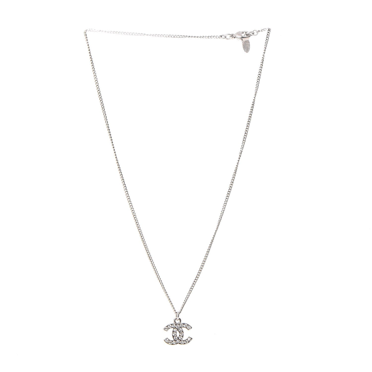 Chanel Crystal Timeless CC Necklace Silver 4 of 7