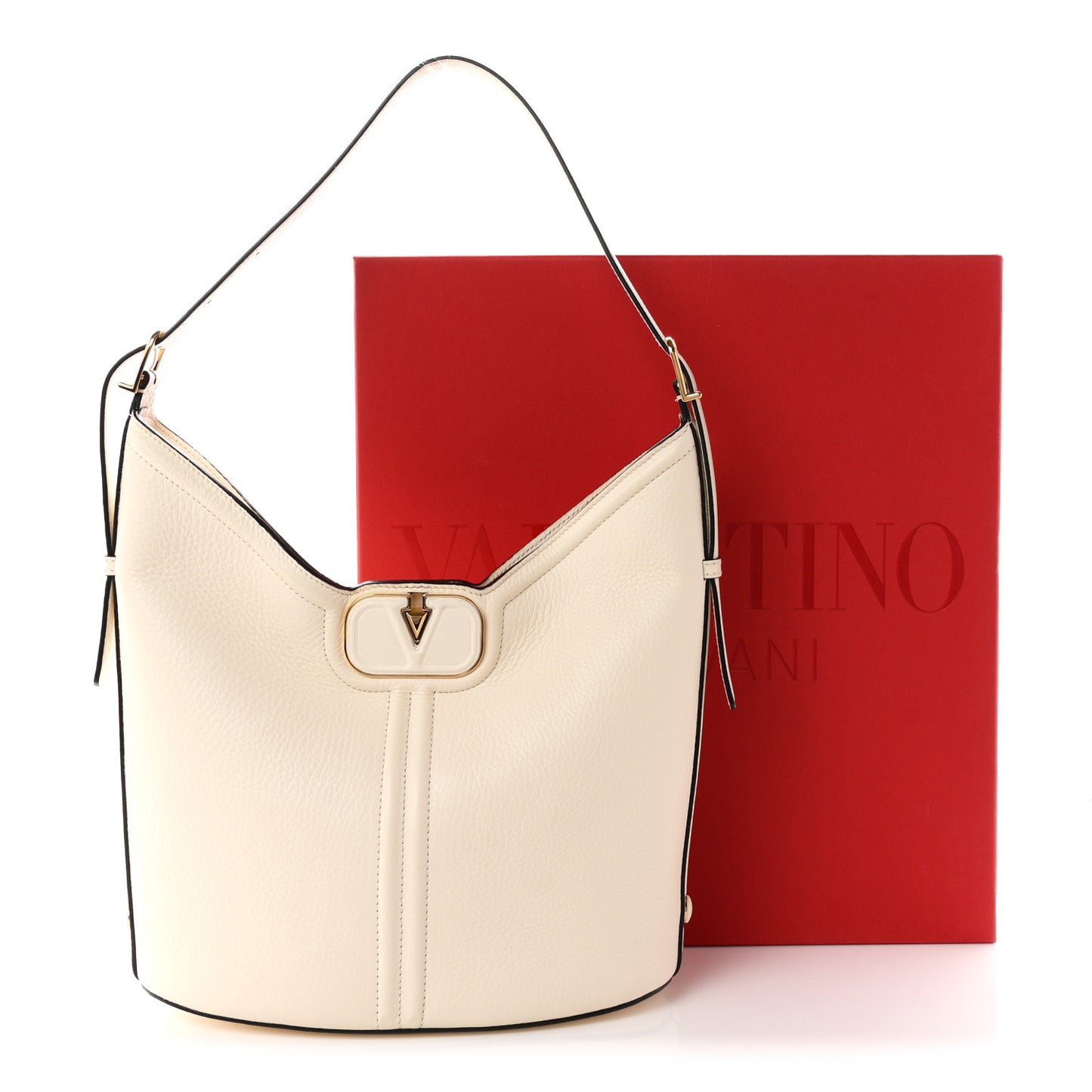 Grained Calfskin Vlogo Tote White