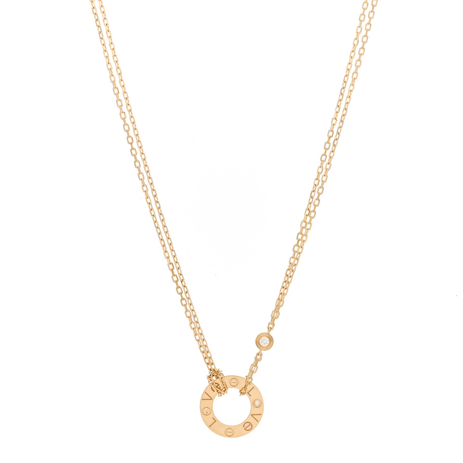 Cartier 18K Yellow Gold 2 Diamond LOVE Necklace 1 of 6