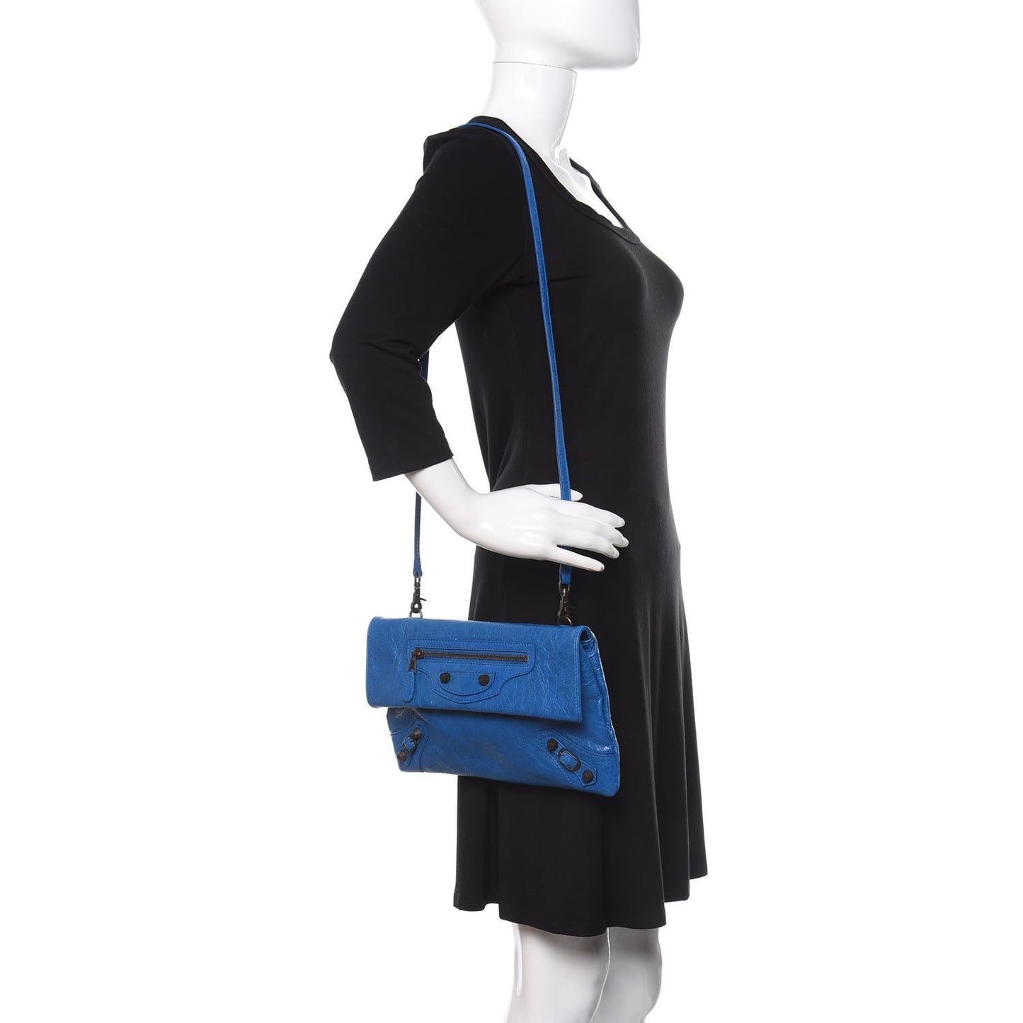 Agneau Giant 12 Gold Hardware Envelope Strap Clutch Bleu Rivage