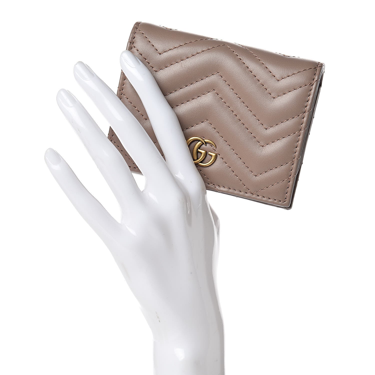 Gucci Calfskin Matelasse GG Marmont Card Case Wallet Porcelain Rose 2 of 11