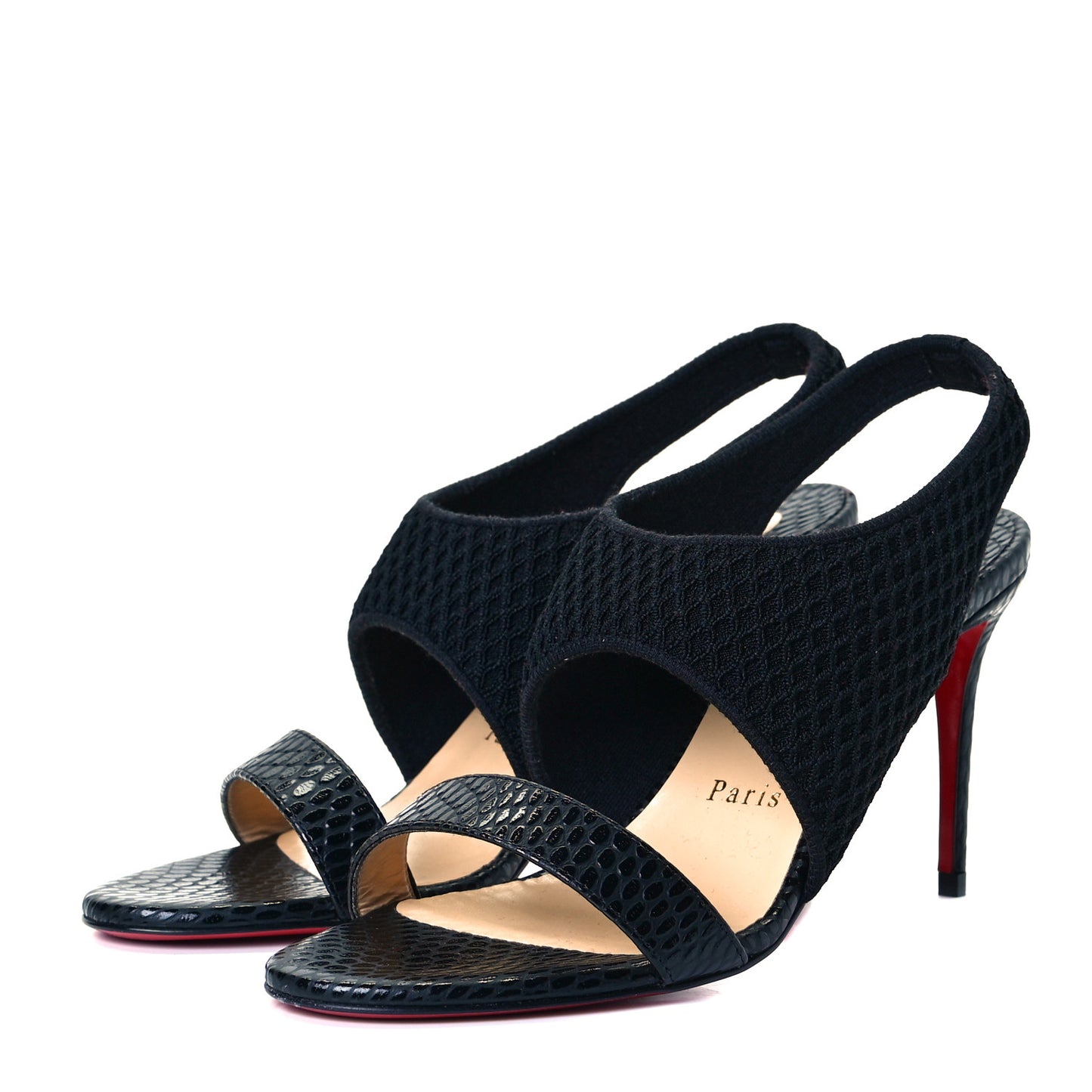 Calfskin Mesh Snakeskin Embossed Georgette 85 Sandals 37 Black