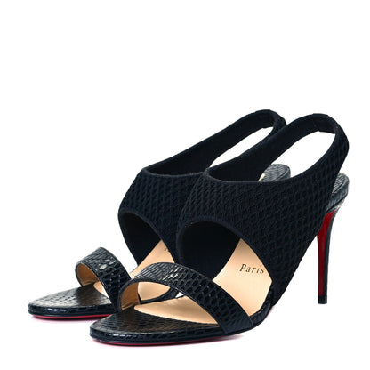 Christian Louboutin Calfskin Mesh Snakeskin Embossed Georgette 85 Sandals 37 Black 2 of 9