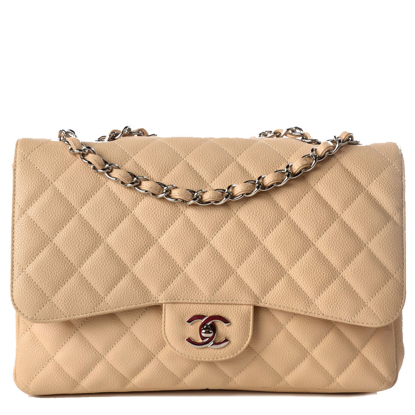 Caviar Quilted Jumbo Single Flap Beige Clair