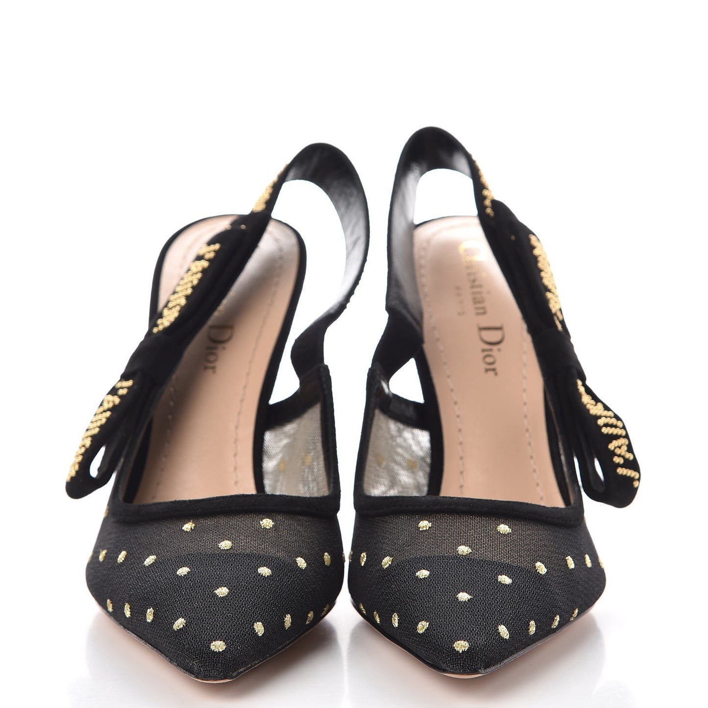 Mesh Plumetis Suede Dotted Studded J'Adoir Slingback 100mm Pumps 37 Black Gold